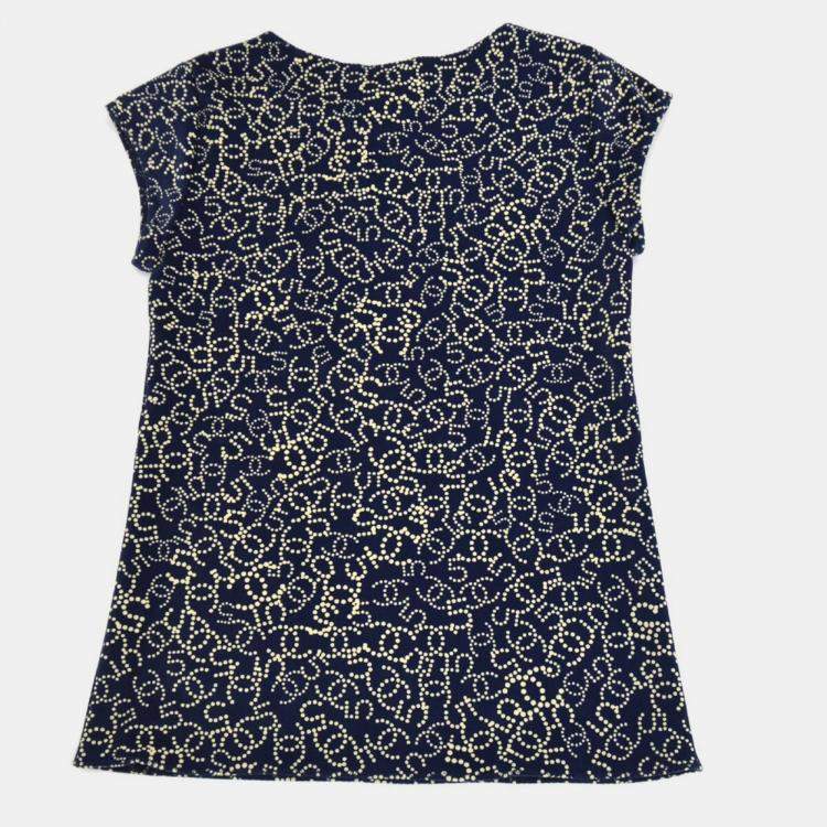 Pre Owned Chanel Beige/Navy Blue Round Neck Short Sleeve Top 38