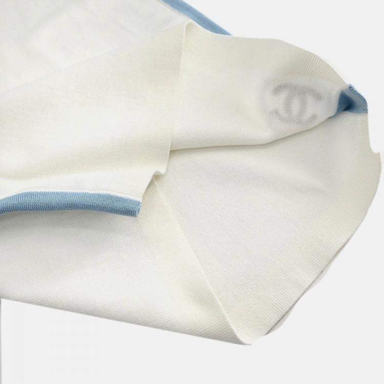 Pre Owned Chanel White/ Blue Cotton Sleeveless Top 40