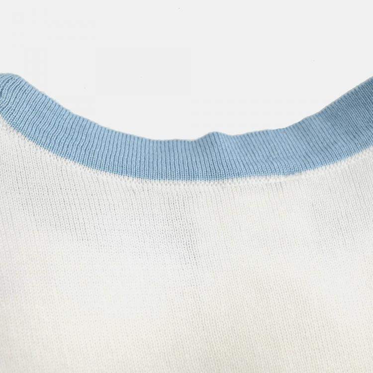 Pre Owned Chanel White/ Blue Cotton Sleeveless Top 40