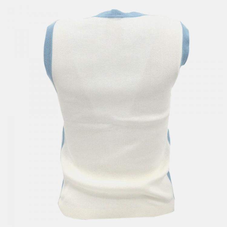 Pre Owned Chanel White/ Blue Cotton Sleeveless Top 40