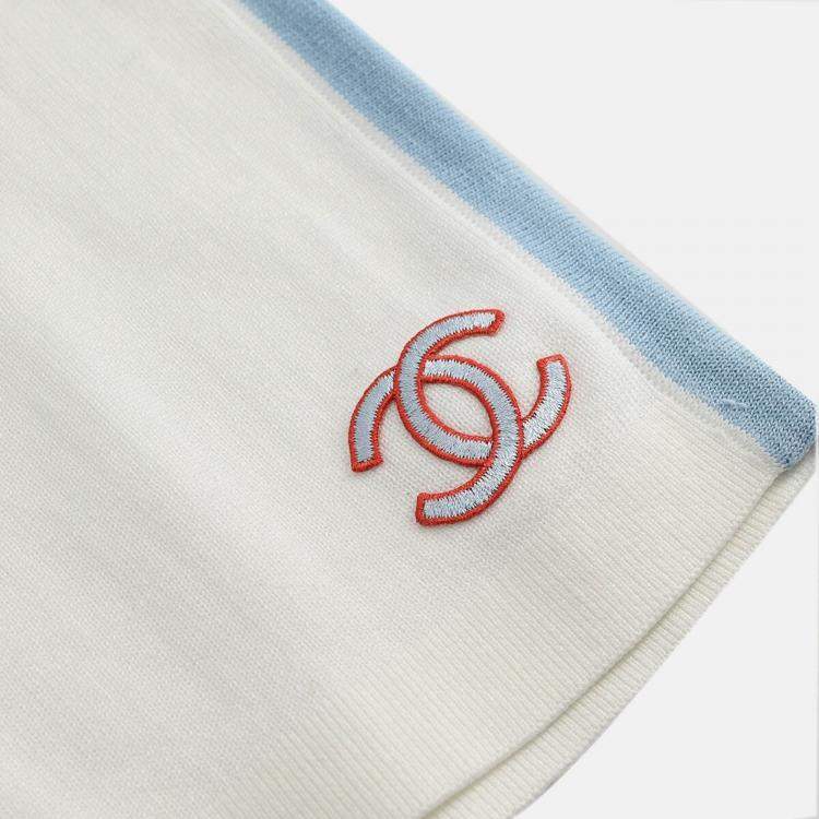 Pre Owned Chanel White/ Blue Cotton Sleeveless Top 40
