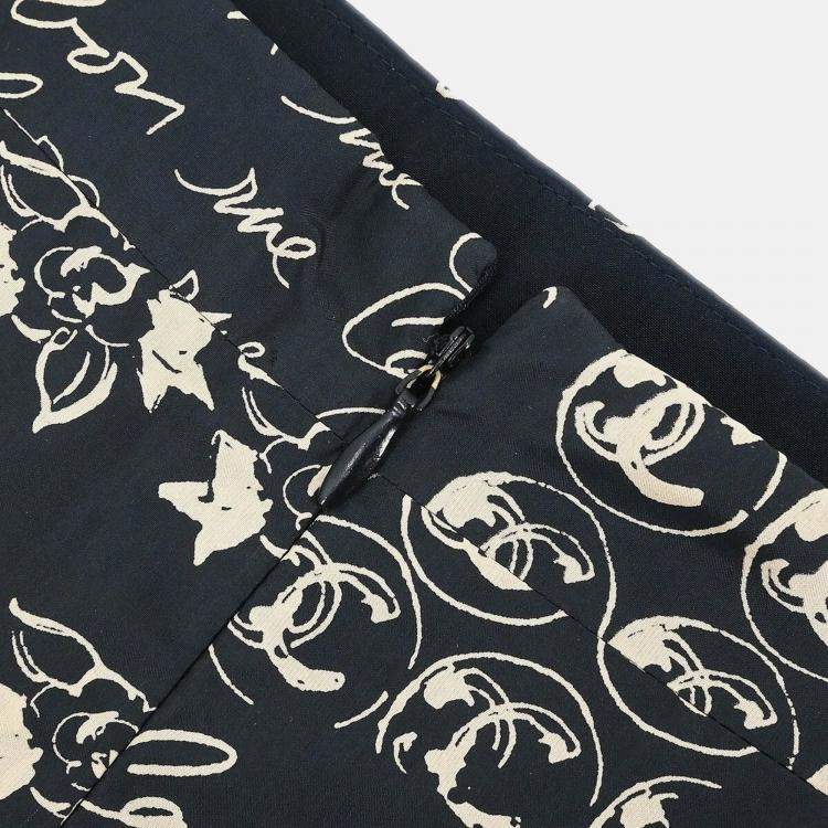 Pre Owned Chanel Black/Beige Silk Skirt Size 38