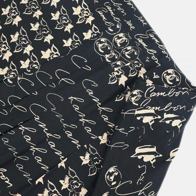 Pre Owned Chanel Black/Beige Silk Skirt Size 38