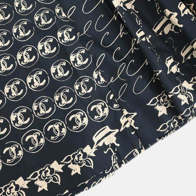 Pre Owned Chanel Black/Beige Silk Skirt Size 38