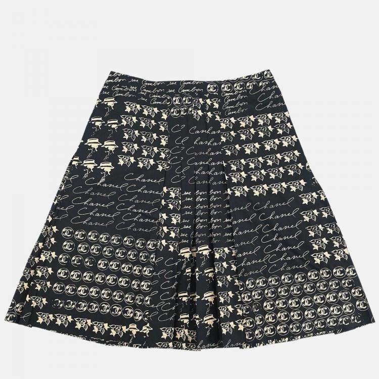Pre Owned Chanel Black/Beige Silk Skirt Size 38