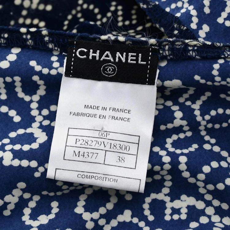 Pre Owned Chanel Navy Nylon Short Sleeve T-shirt Top Size 38