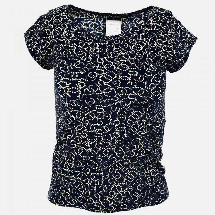 Pre Owned Chanel Navy Nylon Short Sleeve T-shirt Top Size 38