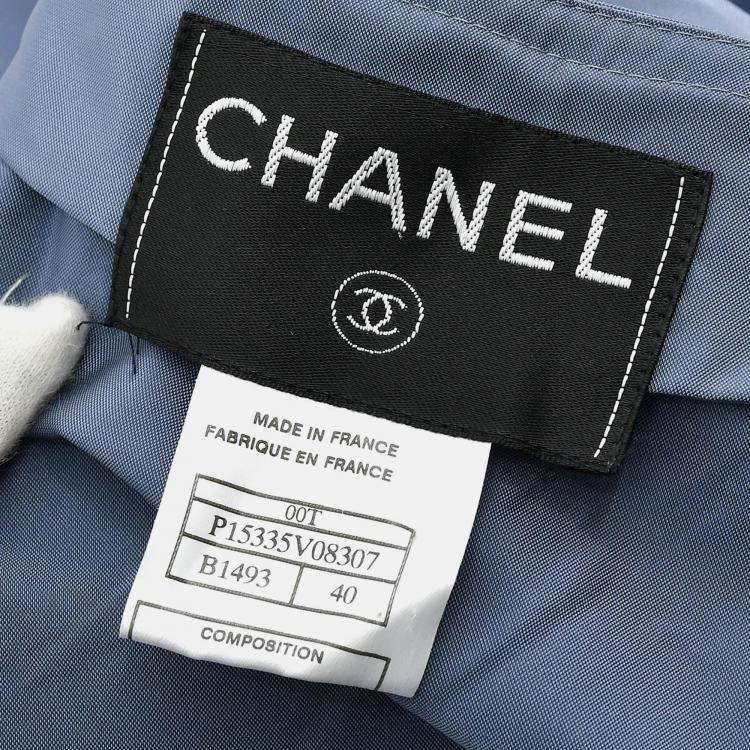 مملوكة مسبقًا Chanel Collarless Blue Nylon Single Breasted Jacket Women Size 40
