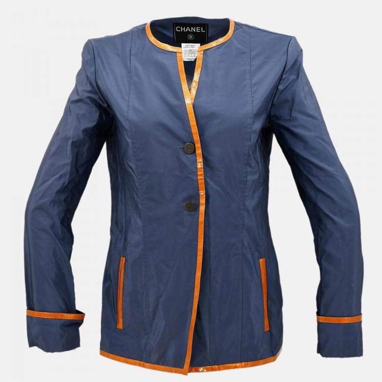 مملوكة مسبقًا Chanel Collarless Blue Nylon Single Breasted Jacket Women Size 40