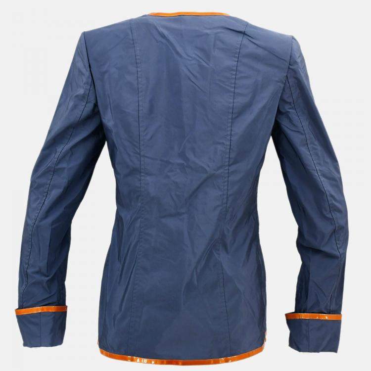 مملوكة مسبقًا Chanel Collarless Blue Nylon Single Breasted Jacket Women Size 40