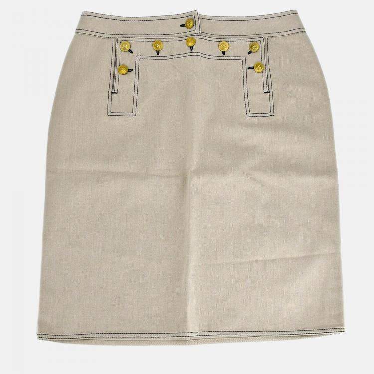 Pre Owned Chanel Beige Cotton Skirt Size 44