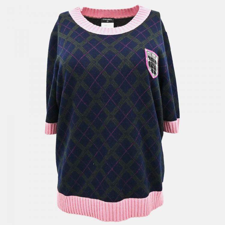Pre Owned Chanel Short Sleeve Sweater Navy Knit Top Size 46