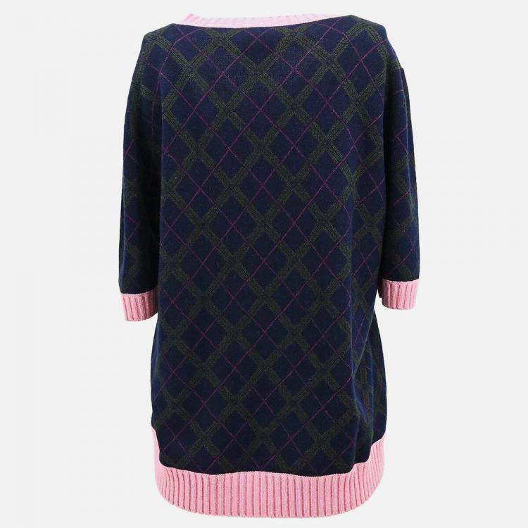 Pre Owned Chanel Short Sleeve Sweater Navy Knit Top Size 46