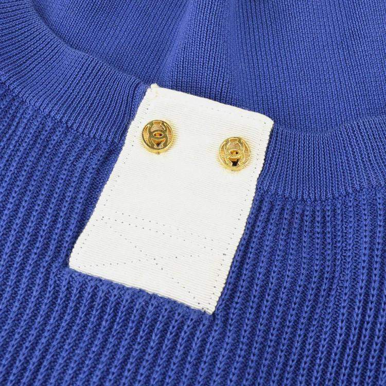 Pre Owned Chanel Round Neck Blue Short Sleeve Knit Top Size 40