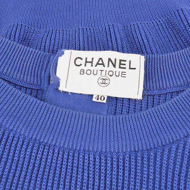 Pre Owned Chanel Round Neck Blue Short Sleeve Knit Top Size 40