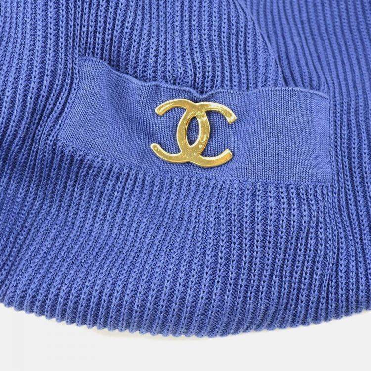 Pre Owned Chanel Round Neck Blue Short Sleeve Knit Top Size 40