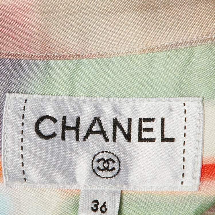 Pre Owned Chanel Multicolor Printed Silk Pleated Knee Length Skirt S