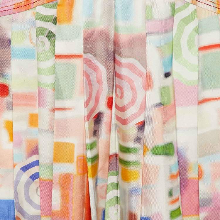 Pre Owned Chanel Multicolor Printed Silk Pleated Knee Length Skirt S