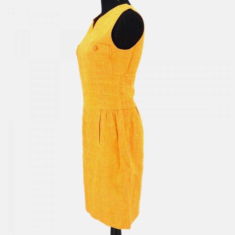 Pre Owned Chanel 96P #36 Sleeveless Dress Skirt Orange 100% Linen