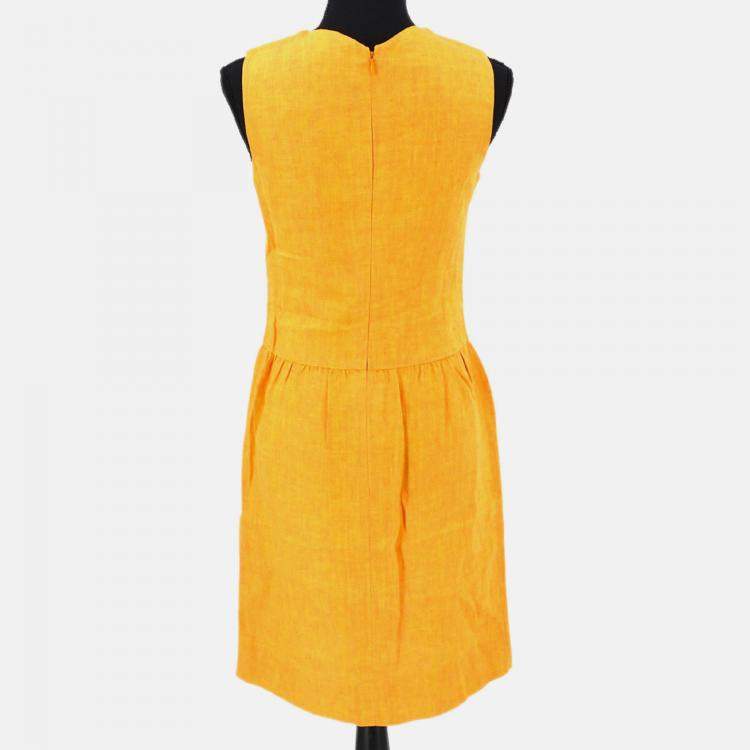 Pre Owned Chanel 96P #36 Sleeveless Dress Skirt Orange 100% Linen