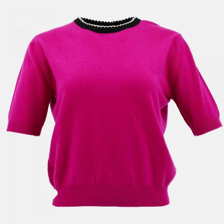 Pre Owned Chanel Short Sleeve Sweater Knit Top Pink Size 42