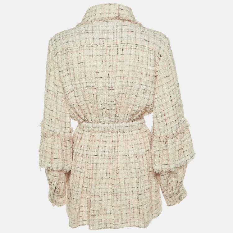 Pre Owned Chanel Pale Pink Tweed Zip Up Mini Dress M