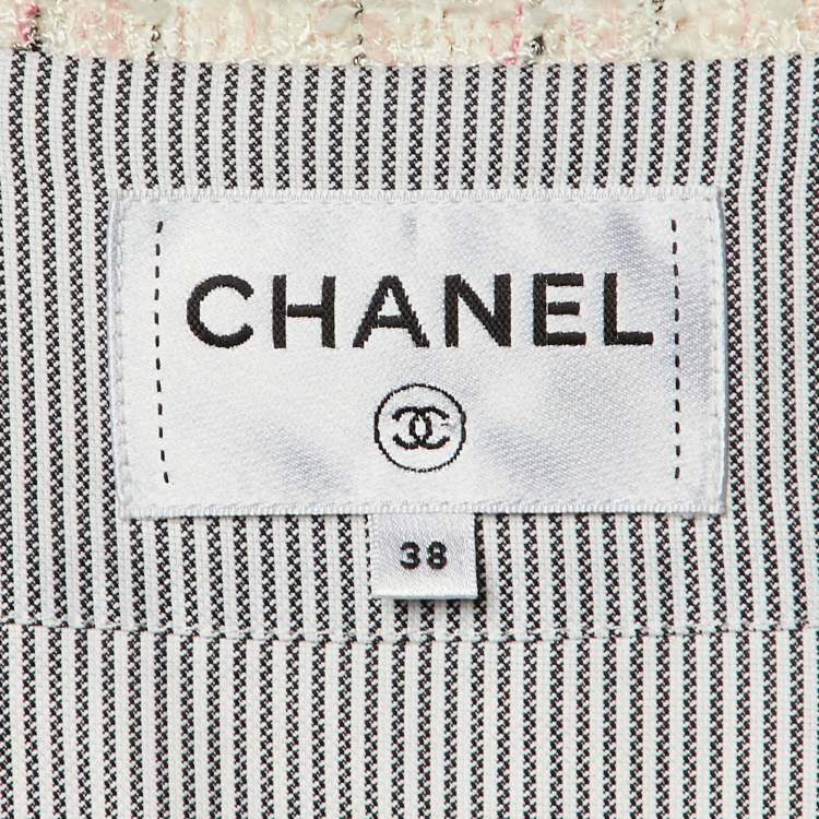 Pre Owned Chanel Pale Pink Tweed Zip Up Mini Dress M