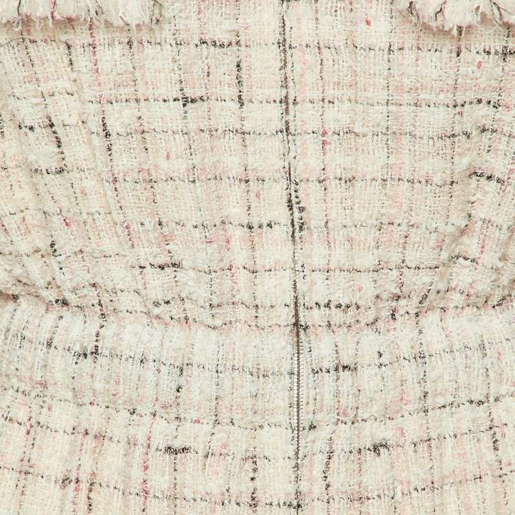 Pre Owned Chanel Pale Pink Tweed Zip Up Mini Dress M