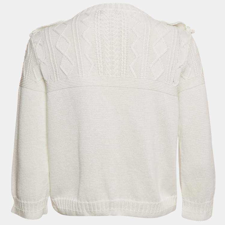 Pre Owned Chanel White Patterned Knit Button Front Cardigan S