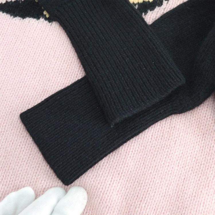 Pre Owned Chanel Pink Black Long Sleeve Round Neck Knit Sweater 