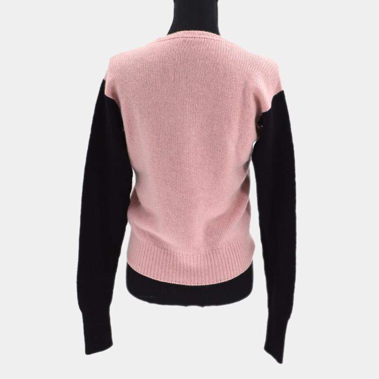 Pre Owned Chanel Pink Black Long Sleeve Round Neck Knit Sweater 