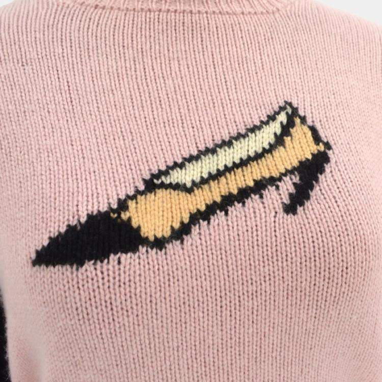Pre Owned Chanel Pink Black Long Sleeve Round Neck Knit Sweater 