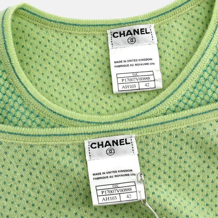 Pre Owned Chanel Ensemble Cardigan Short Sleeve Top Green #42
