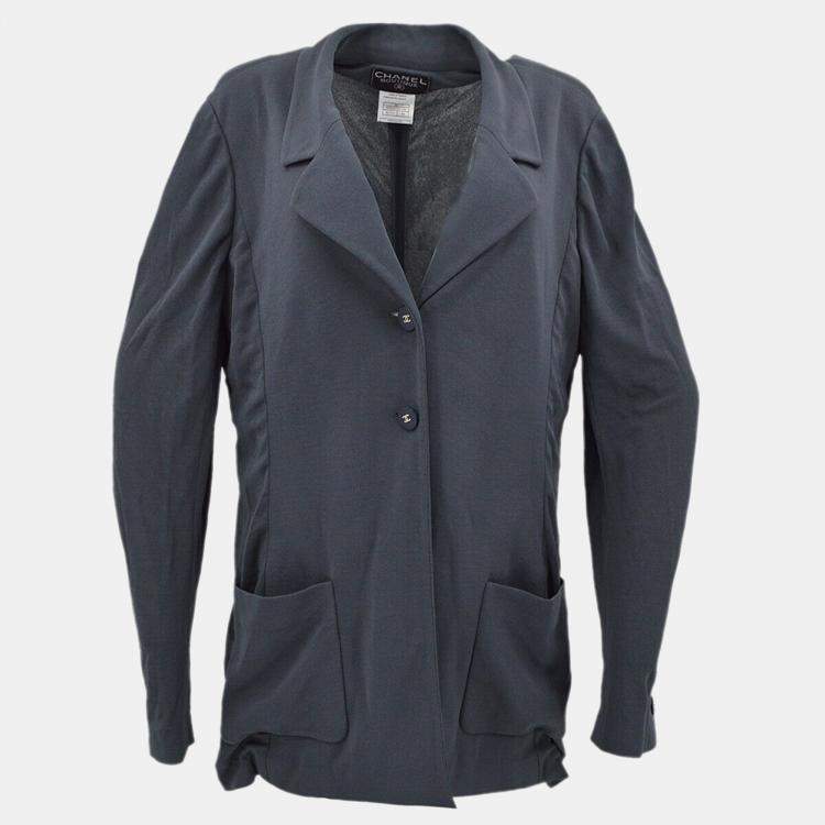 Pre Owned Chanel Single Breasted Jacket Gray 98C #44
