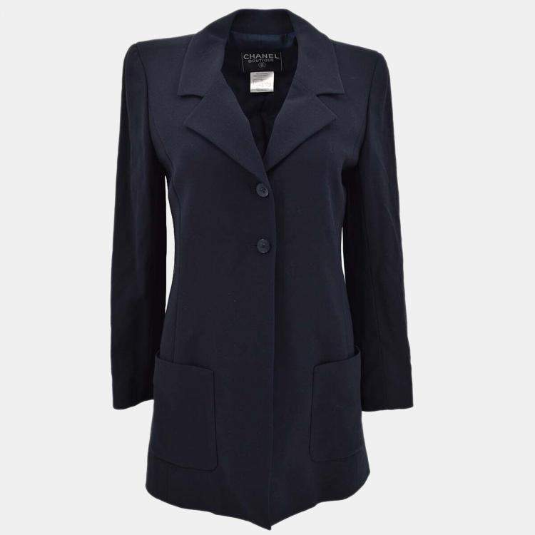 Pre Owned Chanel Single Breasted Jacket Navy 