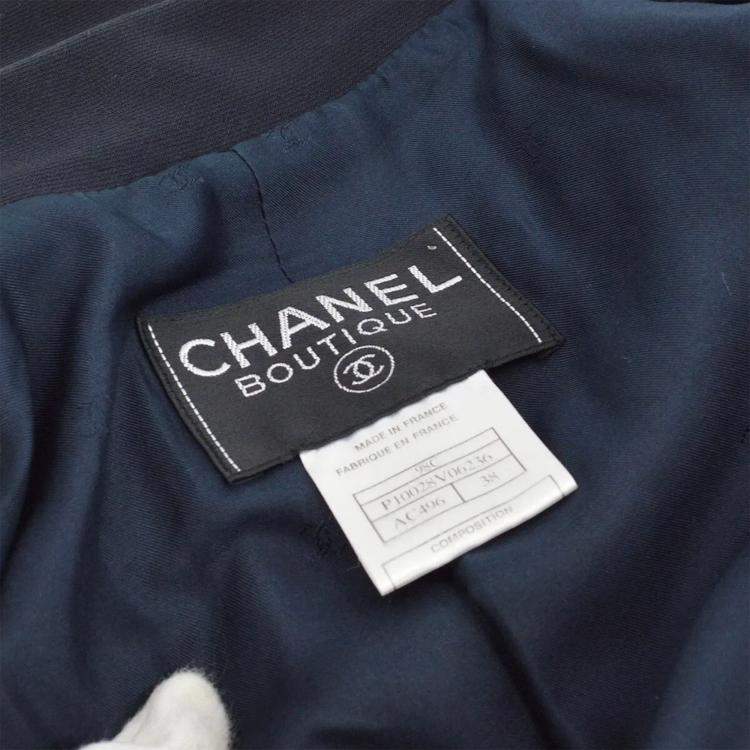 Pre Owned Chanel Single Breasted Jacket Navy 