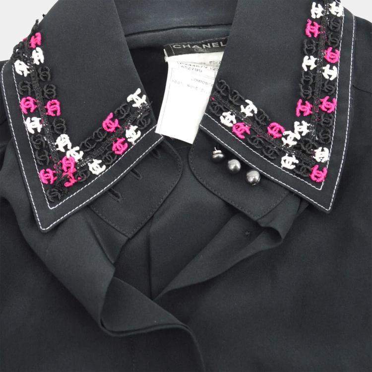 Pre Owned Chanel  Race Front Opening Long Sleeve Top Shirt Black