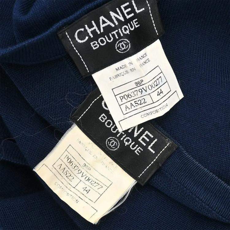 Pre Owned Chanel Ensemble Cardigan Top Navy 