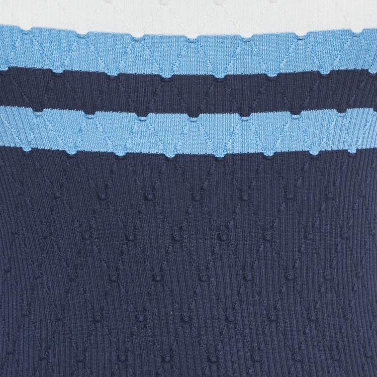 Pre Owned Chanel White/Blue Striped Rib Knit Top S