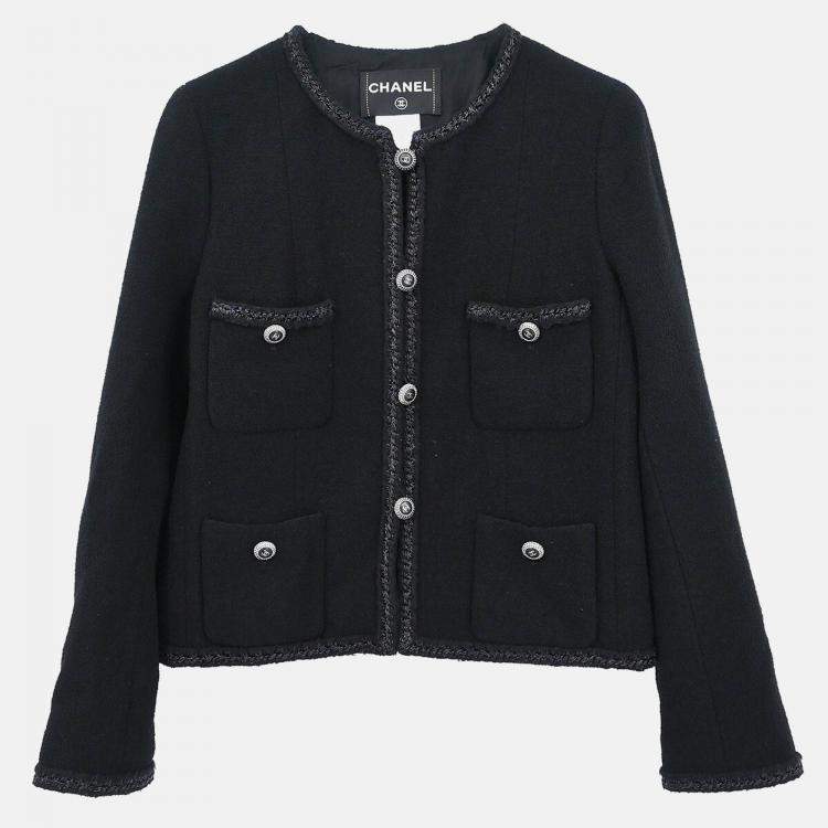 Pre Owned Chanel Single Breasted Collarless Jacket Black #38