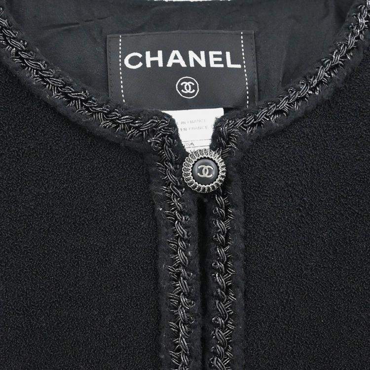 Pre Owned Chanel Single Breasted Collarless Jacket Black #38