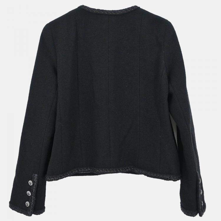 Pre Owned Chanel Single Breasted Collarless Jacket Black #38