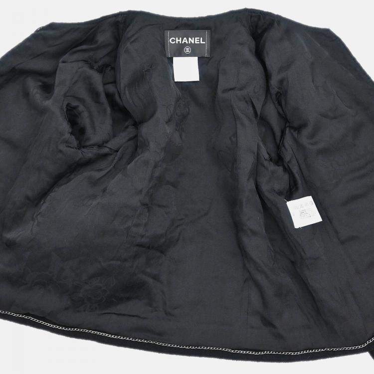 Pre Owned Chanel Single Breasted Collarless Jacket Black #38