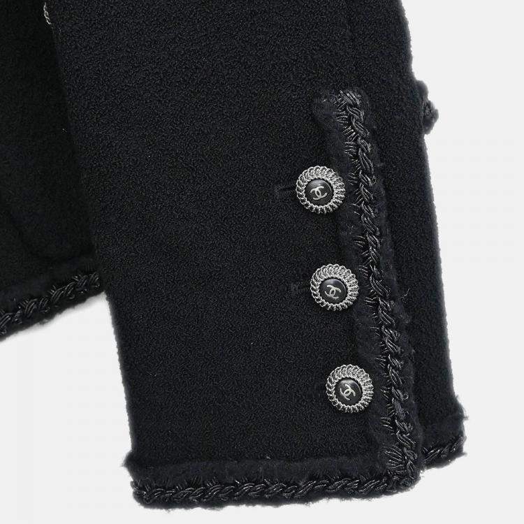 Pre Owned Chanel Single Breasted Collarless Jacket Black #38