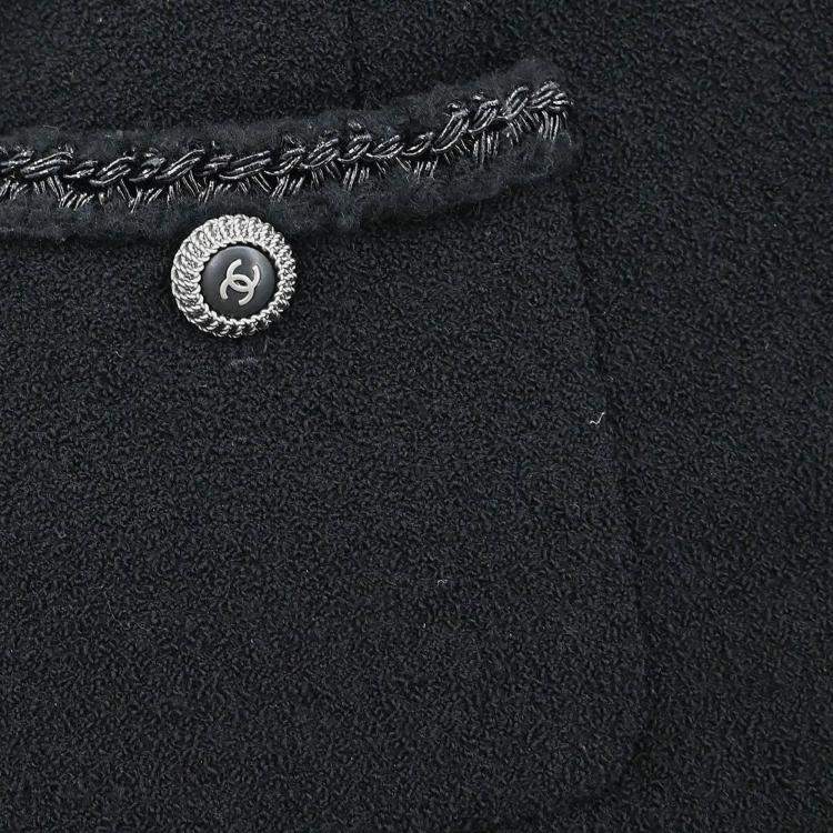 Pre Owned Chanel Single Breasted Collarless Jacket Black #38
