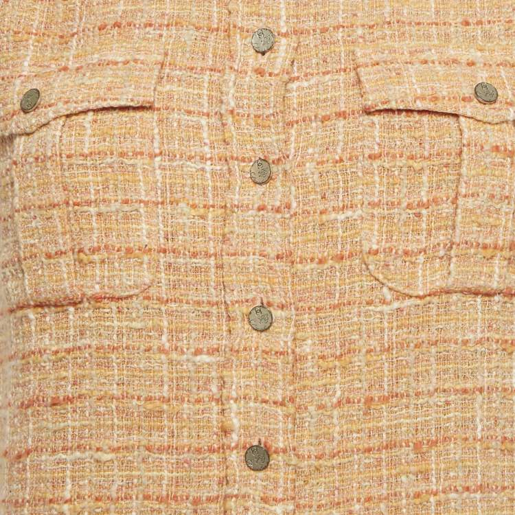 Pre Owned Chanel Orange Tweed Short Sleeve Shirt S