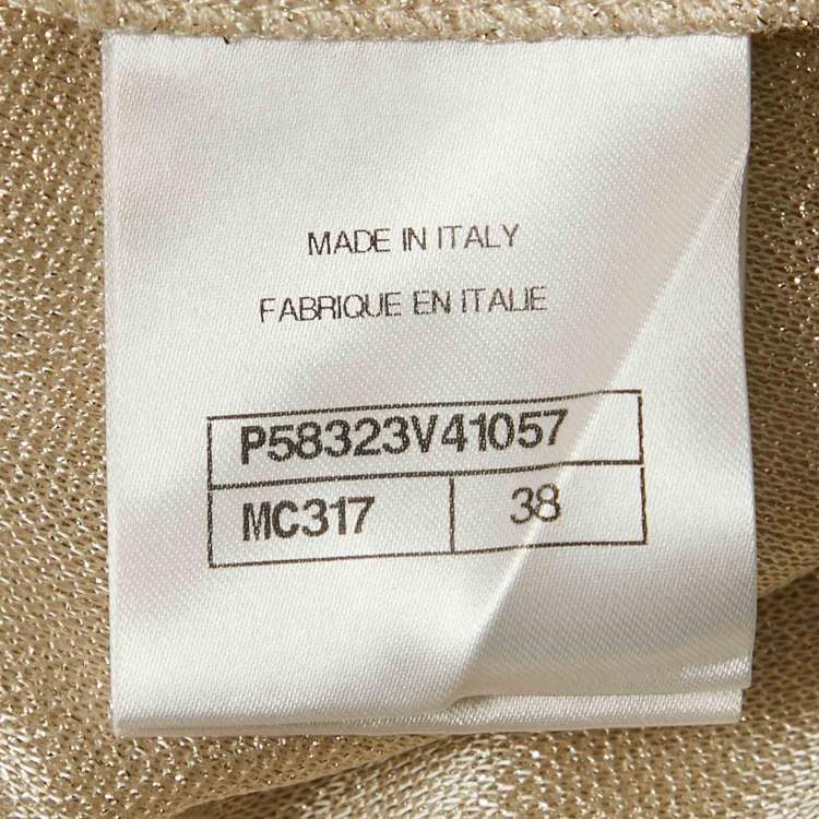 Pre Owned Chanel Beige Lurex Knit Button Detail Mini Dress M