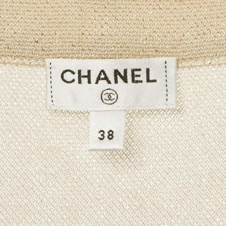 Pre Owned Chanel Beige Lurex Knit Button Detail Mini Dress M