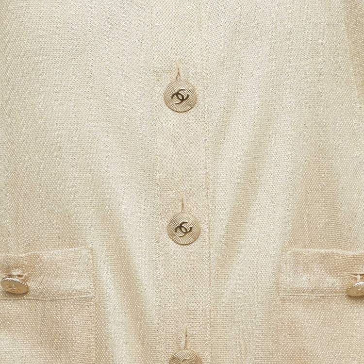 Pre Owned Chanel Beige Lurex Knit Button Detail Mini Dress M