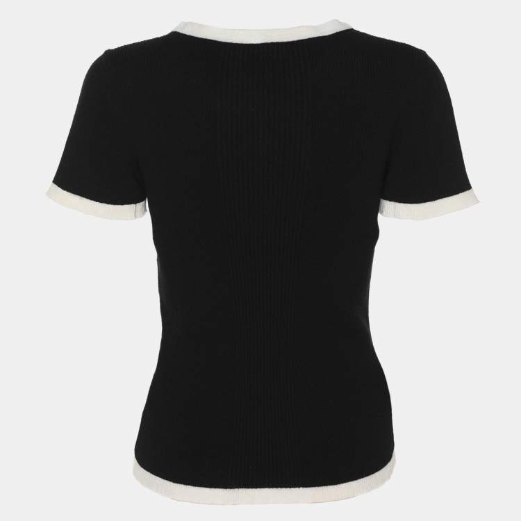 Pre Owned Chanel Black/White Rib Knit Tops M